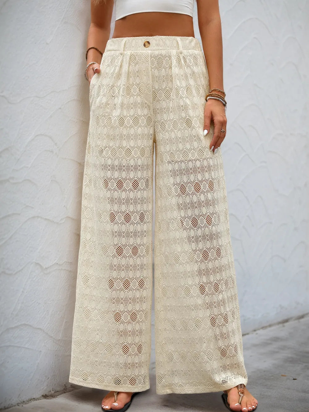 Lace See Through Wide Leg Pants