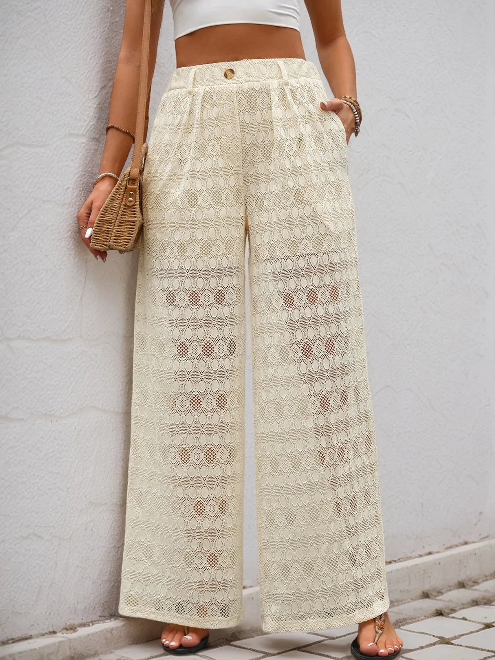 Lace See Through Wide Leg Pants