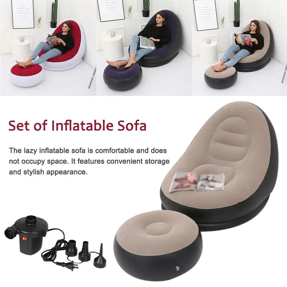 Inflatable Lazy Sofa Chair with Comfortable Leg Stool