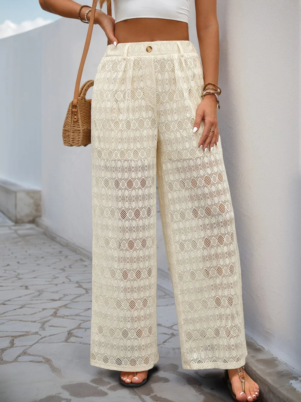 Lace See Through Wide Leg Pants