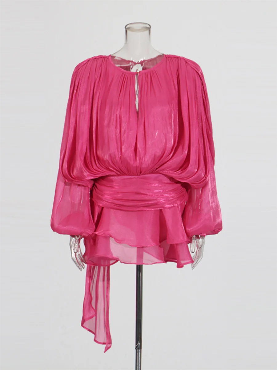 Solid Blouse Mini Dresses