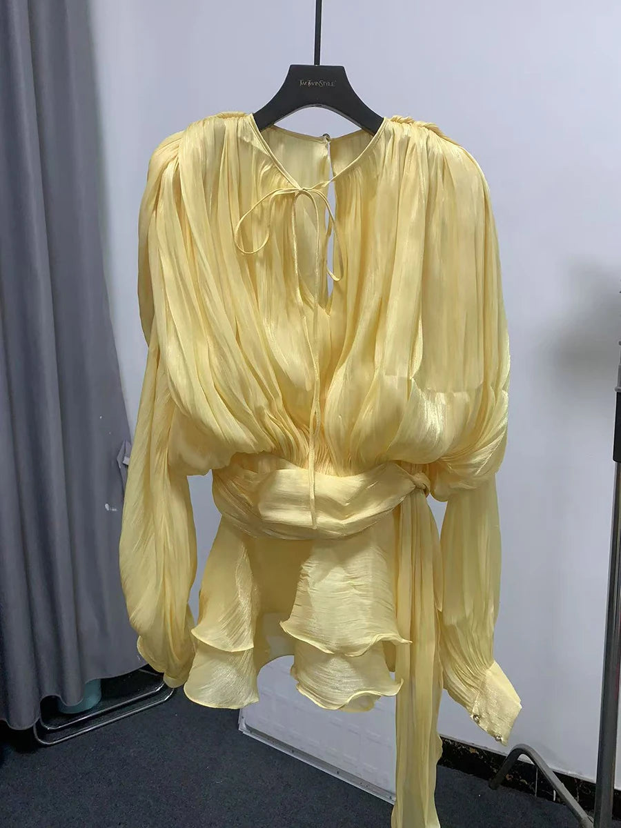 Solid Blouse Mini Dresses