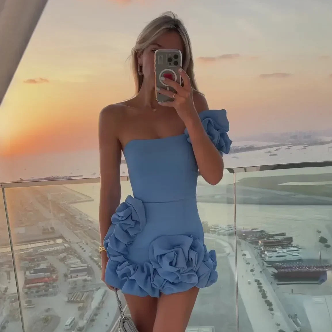 Step into Style – Elegant 3D Floral Pleated Bodycon Dress