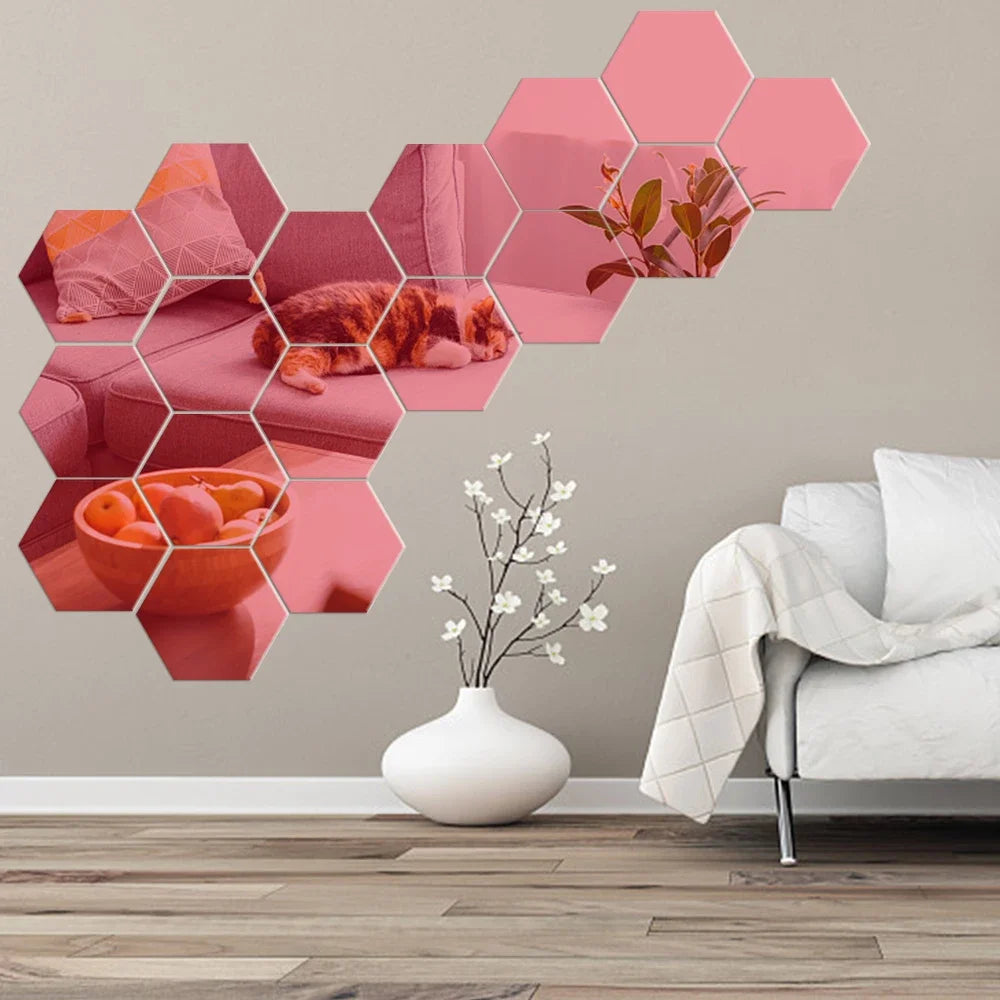 Hexagon Wall Decor Mirror Sticker