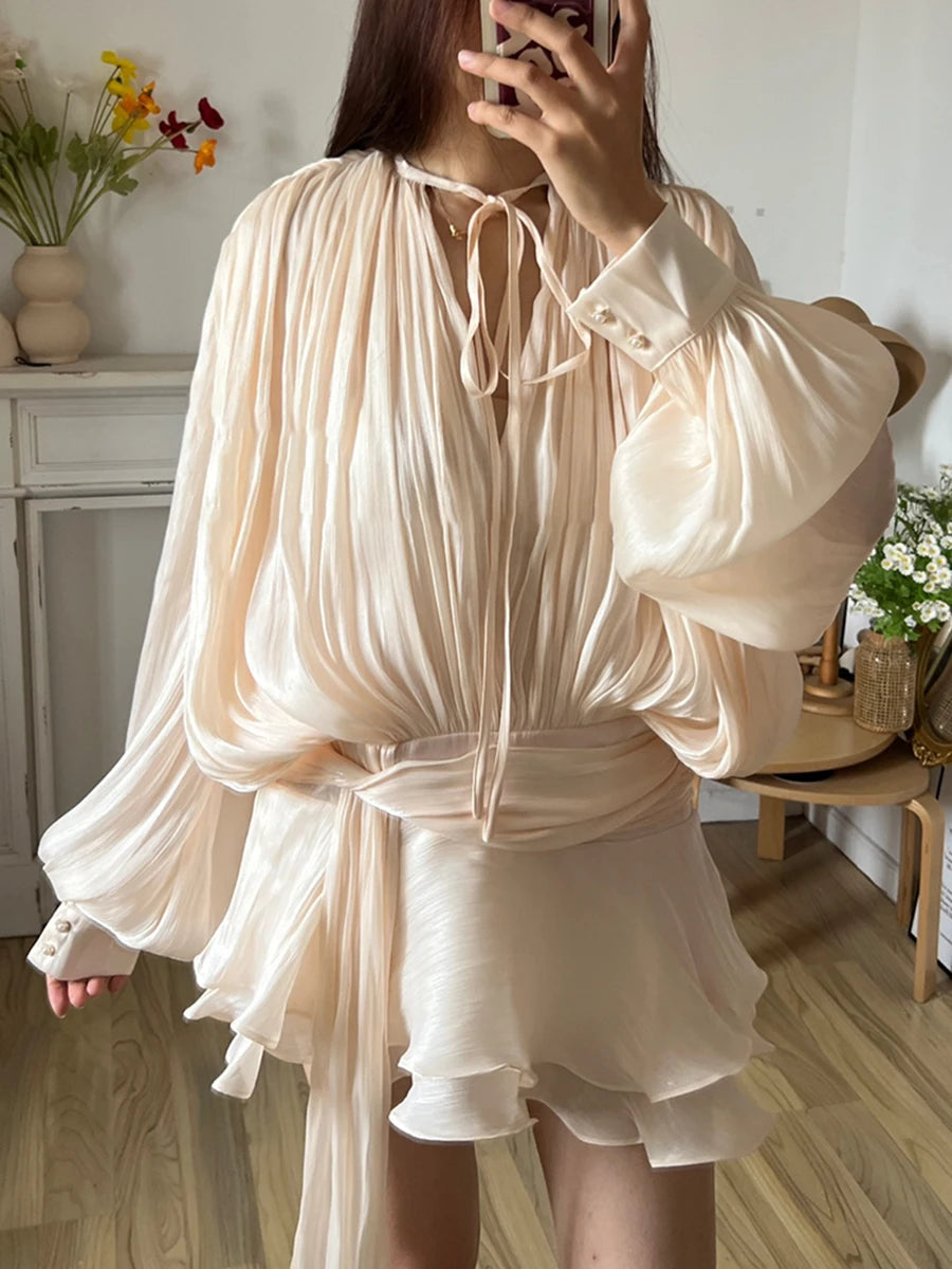 Solid Blouse Mini Dresses