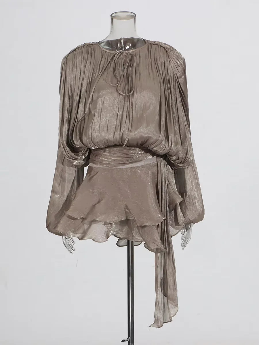 Solid Blouse Mini Dresses