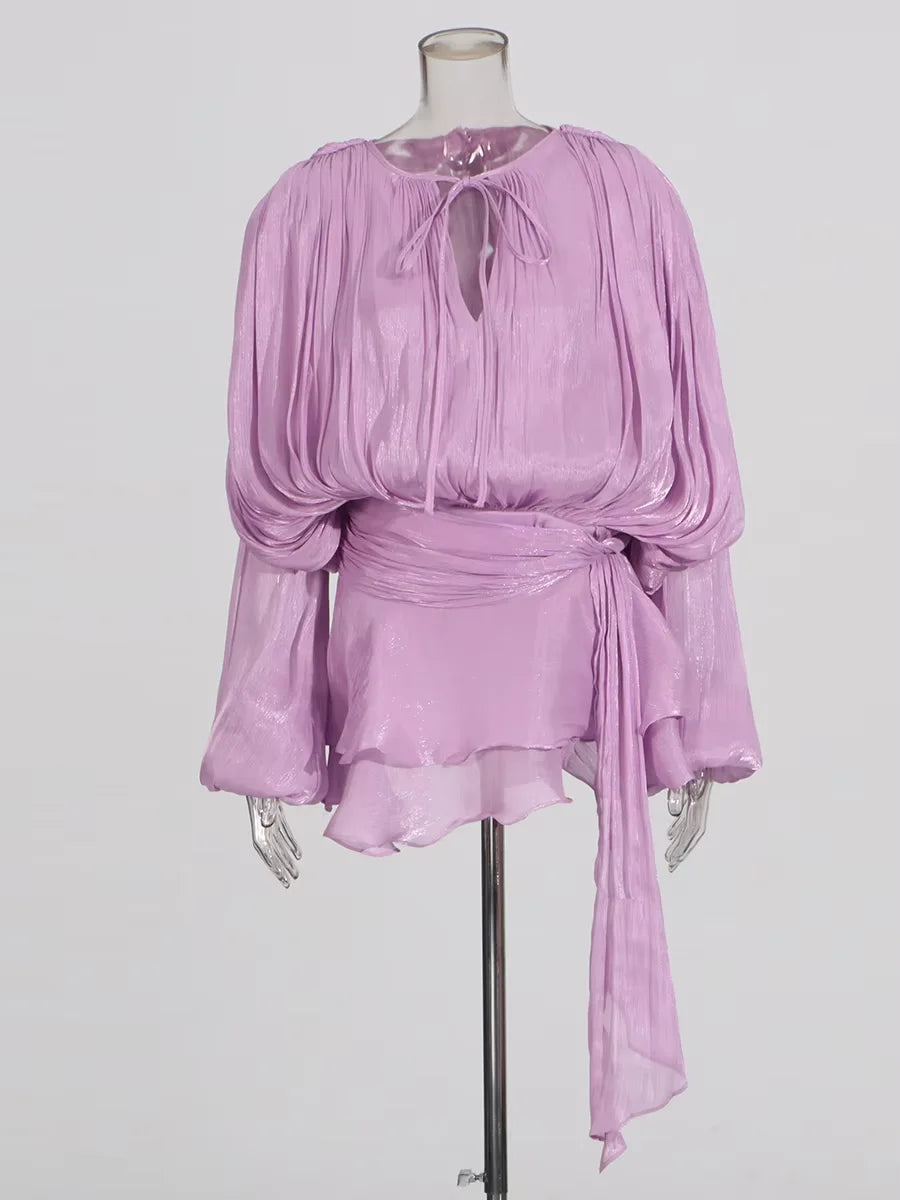 Solid Blouse Mini Dresses