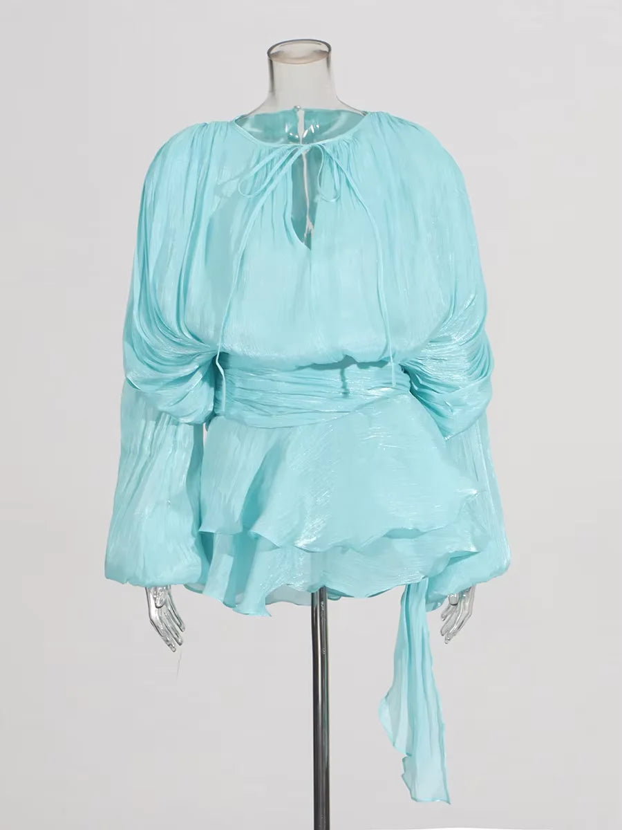 Solid Blouse Mini Dresses