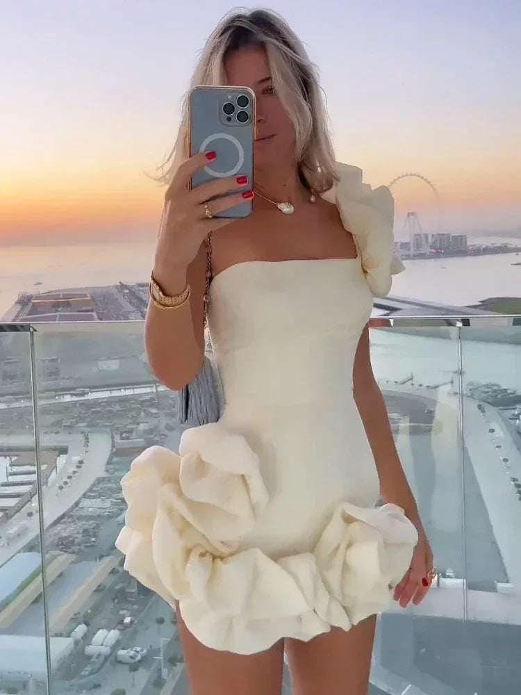 Step into Style – Elegant 3D Floral Pleated Bodycon Dress