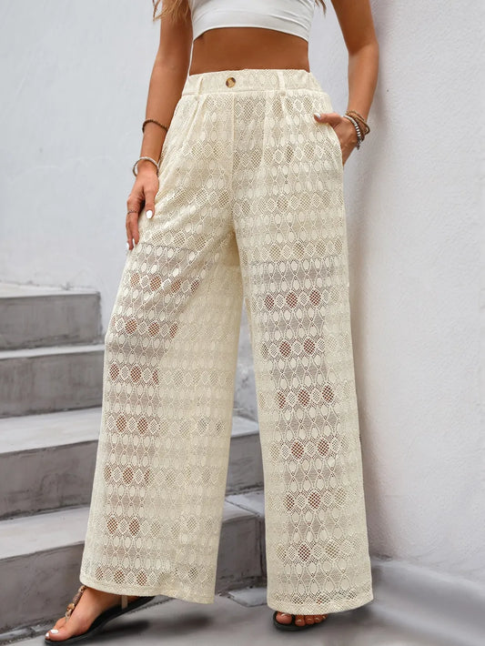 Lace See Through Wide Leg Pants